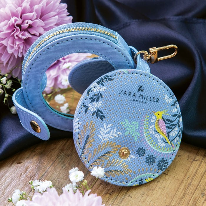 Sara Miller Ostrich & Palms Compact Mirror & Pouch Keyring/Bag Charm