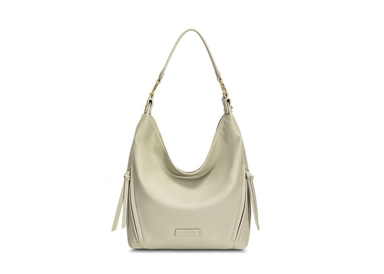 David Jones Faux Leather Scoop Shoulder Handbag with Tassel Zips - Fair Green