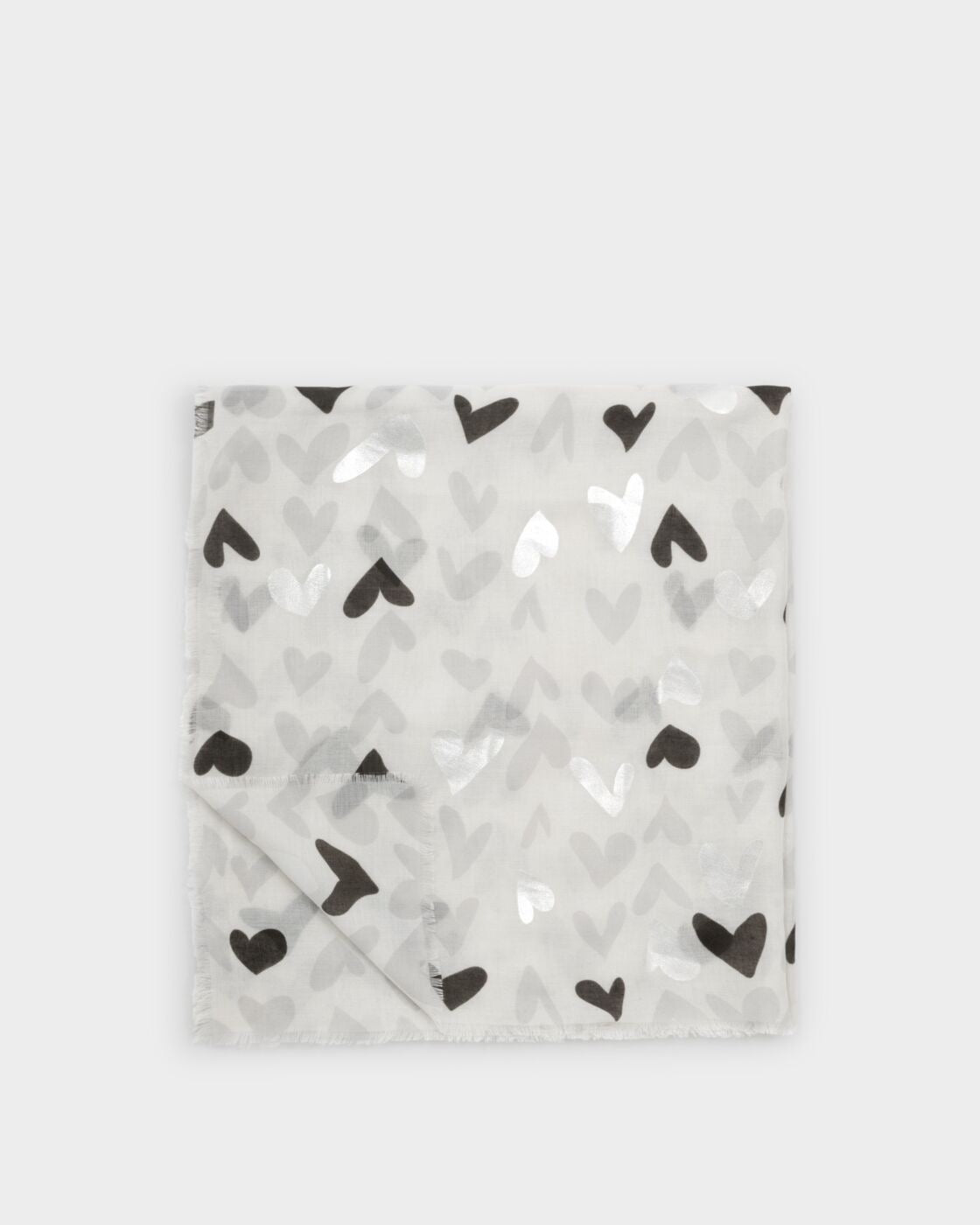 Katie Loxton Printed Foil Scarf - Abstract Heart - Moonstone Grey/Black/Silver