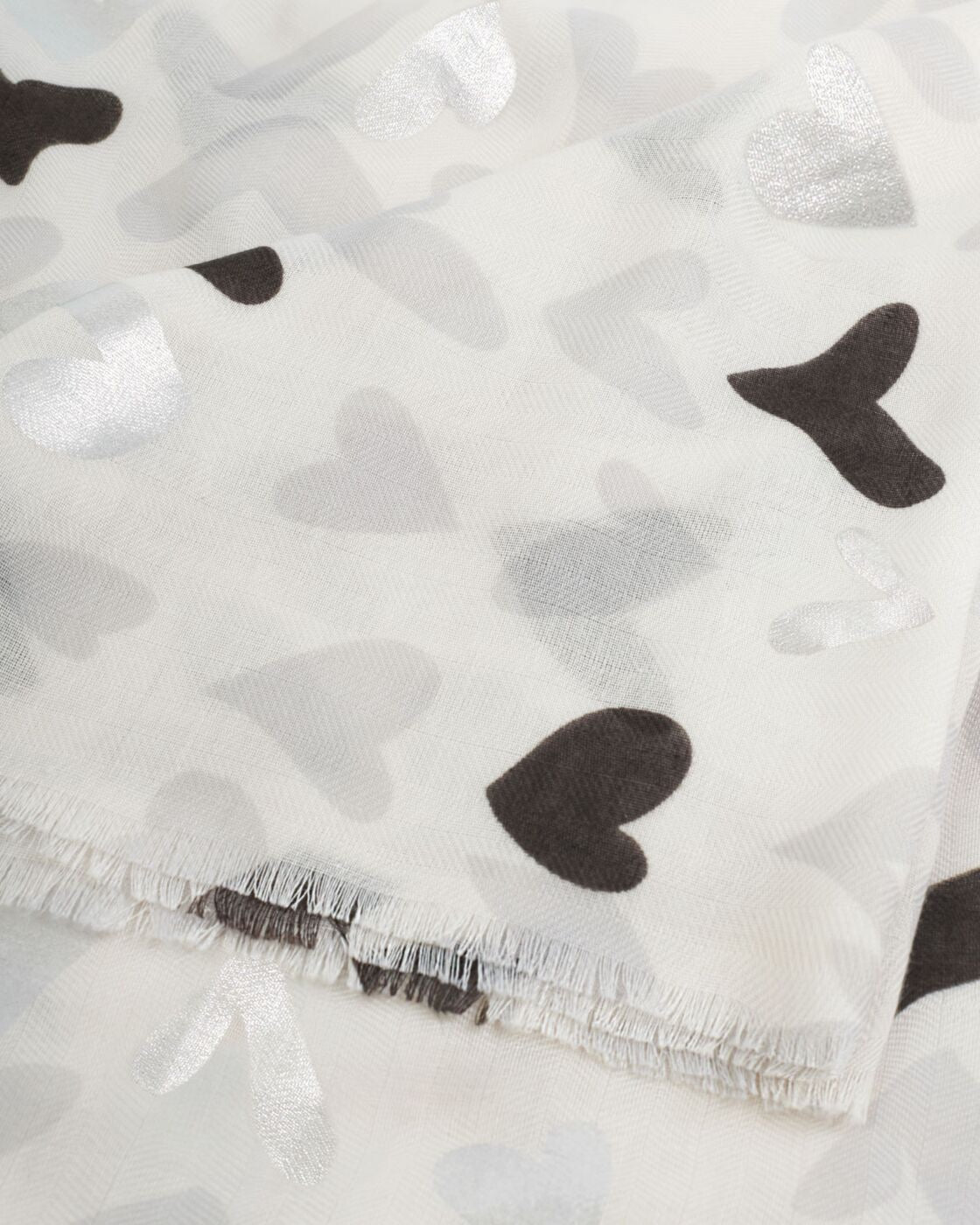 Katie Loxton Printed Foil Scarf - Abstract Heart - Moonstone Grey/Black/Silver