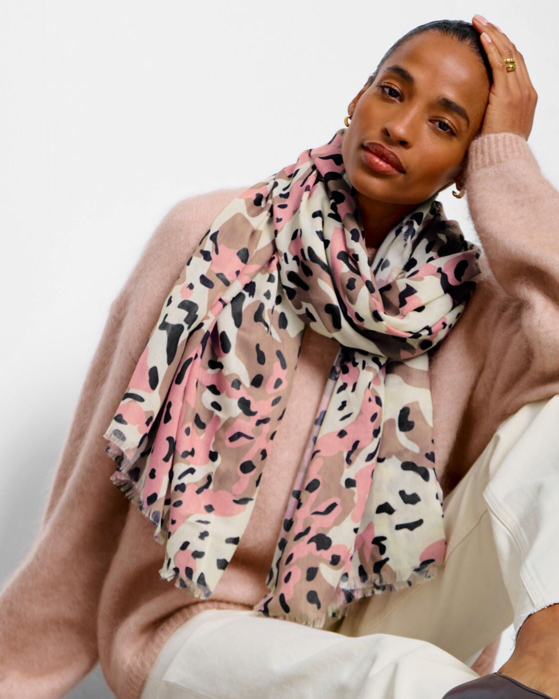 Katie Loxton Printed Scarf - Tortoiseshell - Taupe/Blush Pink/Brown