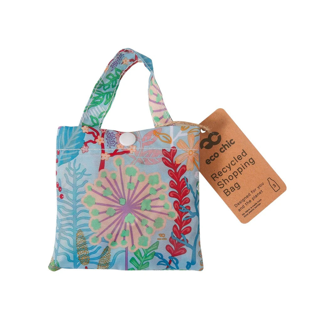 Eco Chic Foldable Recycled Shopping Bag - Lush Floral - Blue