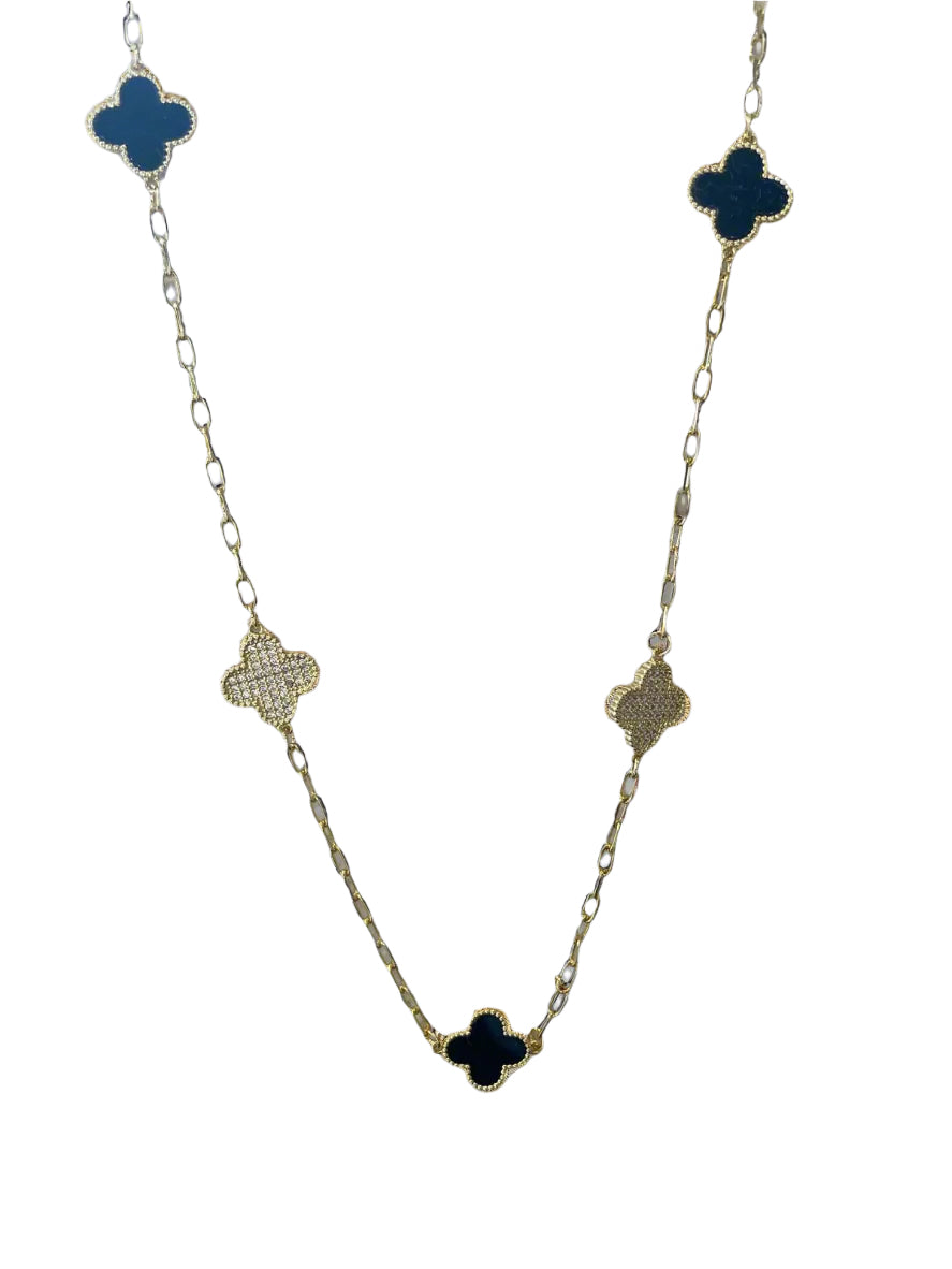 Park Lane Black & Pave Clover Chain Necklace - Gold