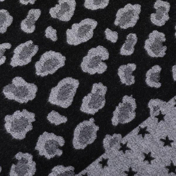 Black & Grey Leopard & Star Reversible Tassel Scarf - Cashmere Blend