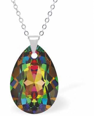 Byzantium Austrian Crystal Medium Pendant Necklace - Teardrop - Special Cut Vitrail Medium