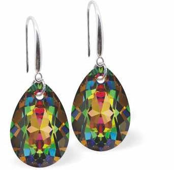 Byzantium Austrian Crystal Small Drop Earrings - Teardrop - Special Cut Vitrail Medium