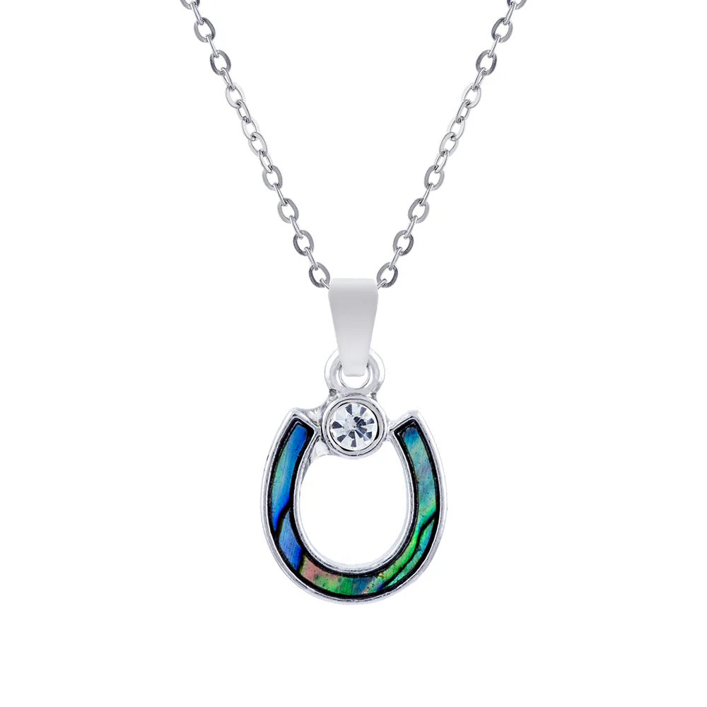 Byzantium Paua Shell Pendant - Horseshoe with Crystal