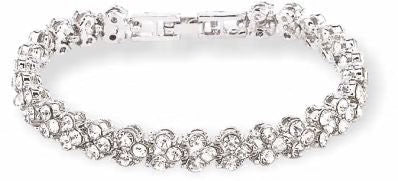Byzantium Sparkly Multi Crystal Heart Bracelet - Rhodium Silver