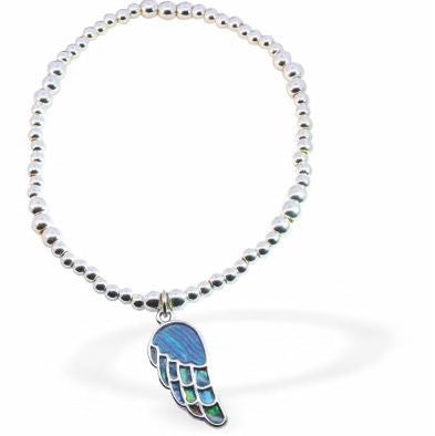 Byzantium Paua Shell & Silver Beaded Stretch Bracelet - Angel Wing