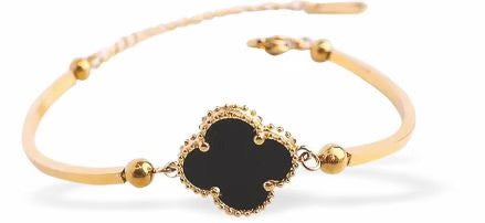 Byzantium Four Leaf Clover Tube Bracelet - Black/Gold