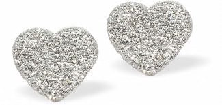 Byzantium Glitzy Heart Stud Earrings - 8mm- Silver Glitter