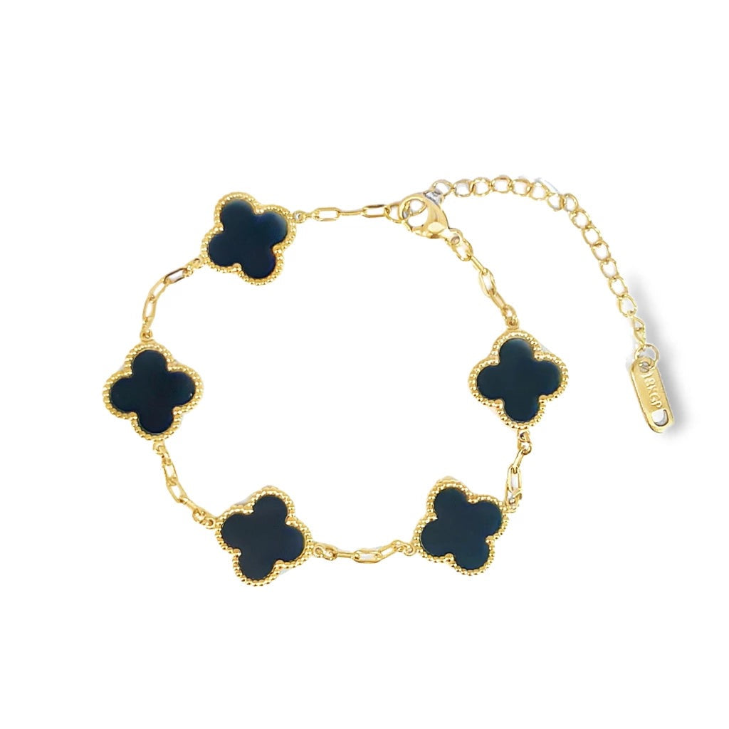 Byzantium Four Leaf Clover Chain Bracelet - Black/Gold