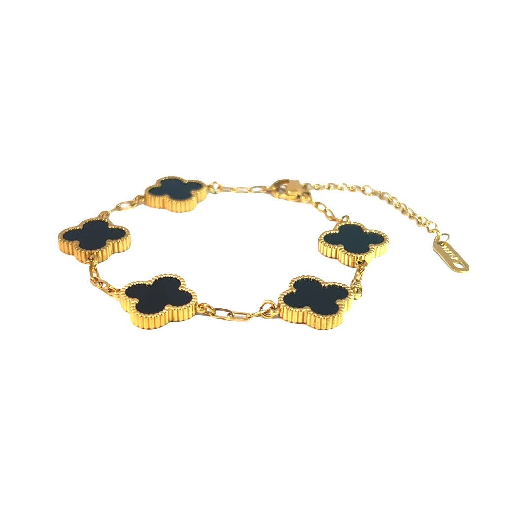 Byzantium Four Leaf Clover Chain Bracelet - Black/Gold