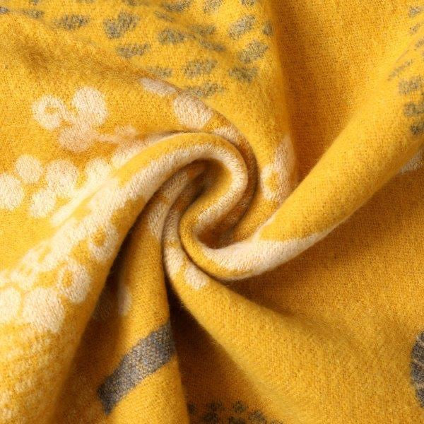 Mustard & Grey - Tree of Life 24 - Reversible Tassel Scarf - Cashmere Blend