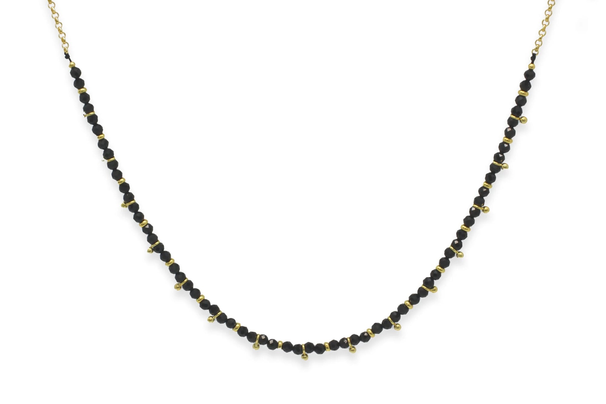 Boho Betty Salus Black Spinel Half Beaded Gold Necklace
