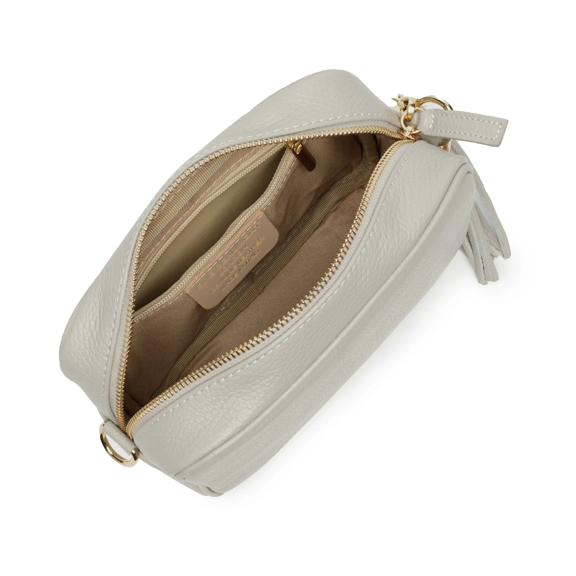 Elie Beaumont Designer Leather Crossbody Bag - Light Grey (GOLD Fittings)