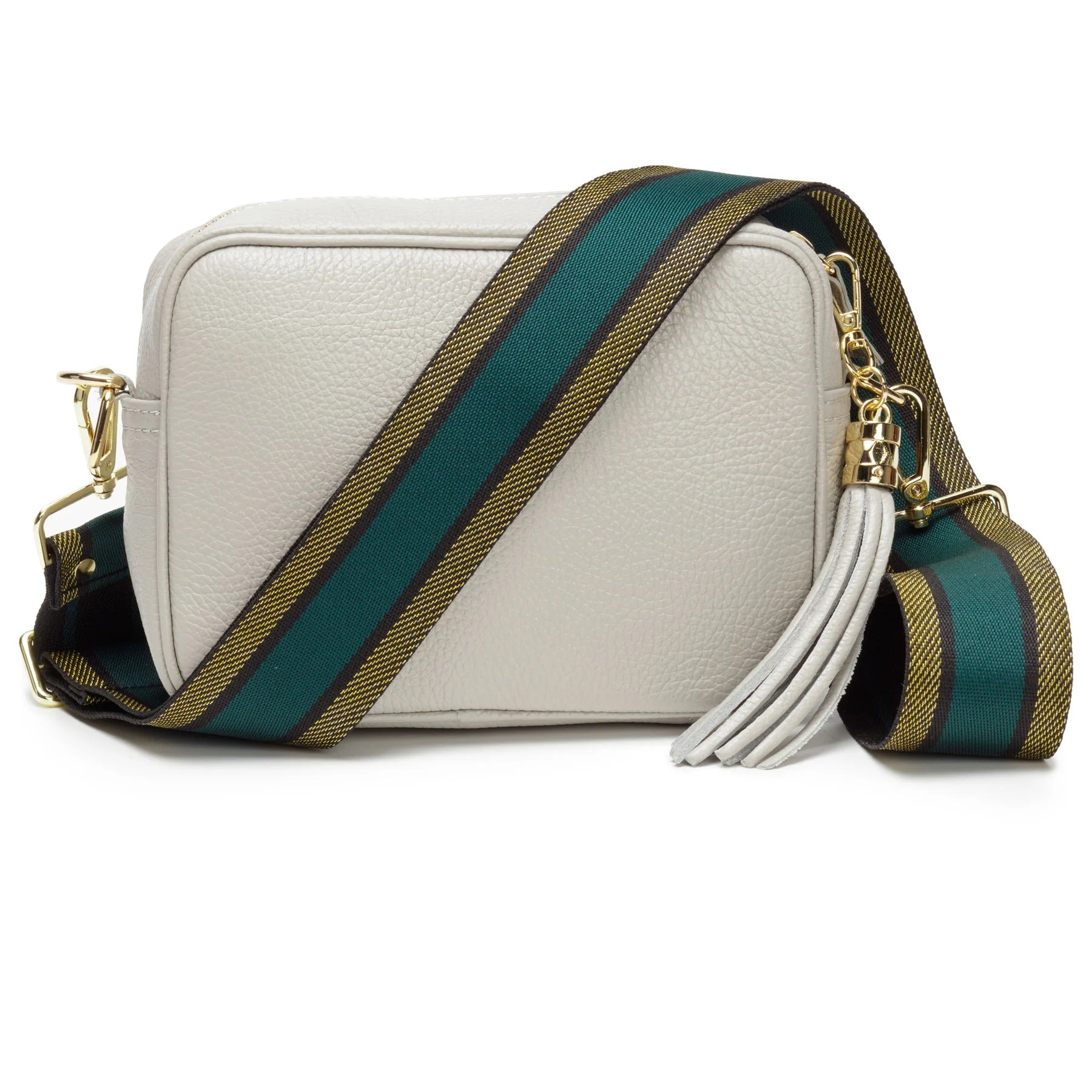 Elie Beaumont Designer GREEN GOLD TRIM STRIPE Adjustable Crossbody Bag Strap (GOLD Fittings)
