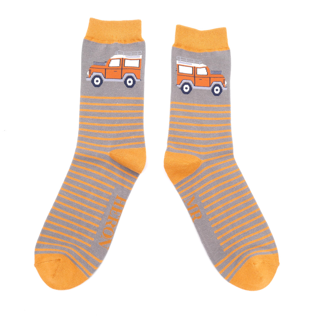 Mr Heron MENS Bamboo Ankle Socks - Jeep & Stripes - Grey