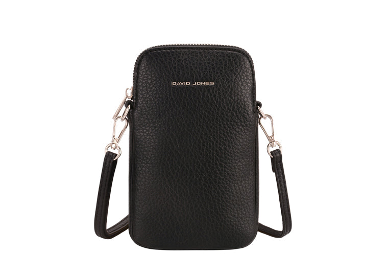 David Jones (NV6937-1) Single Phone Bag - Black - Silver Fittings