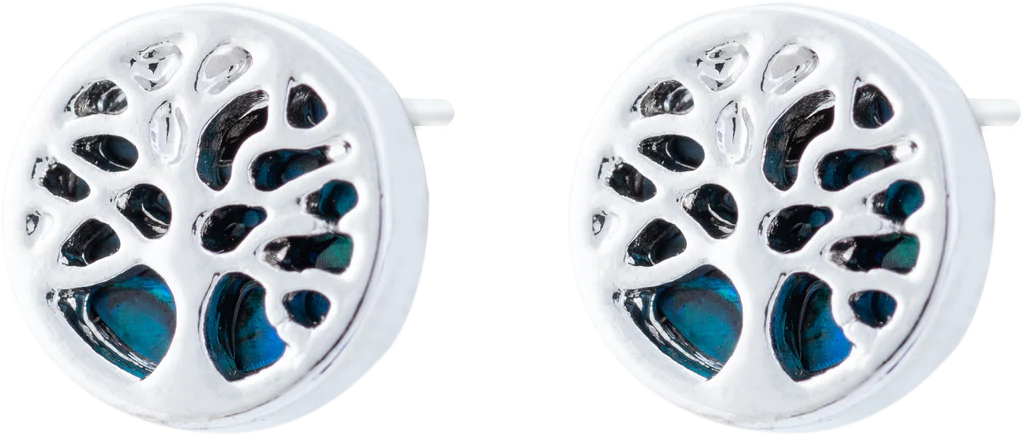 Byzantium Paua Shell Stud Earrings - Tree of Life