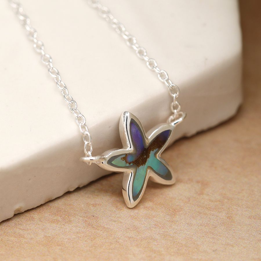 POM Sterling Silver & Paua Shell Starfish Pendant Necklace