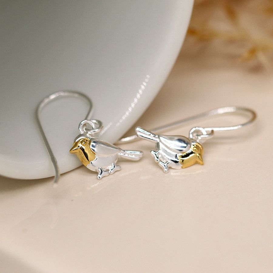 POM Sterling Silver & Gold Robin Drop Earrings