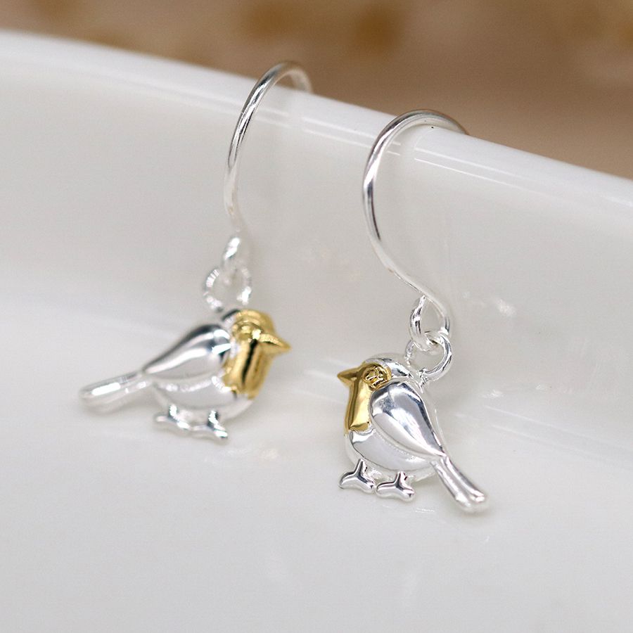 POM Sterling Silver & Gold Robin Drop Earrings
