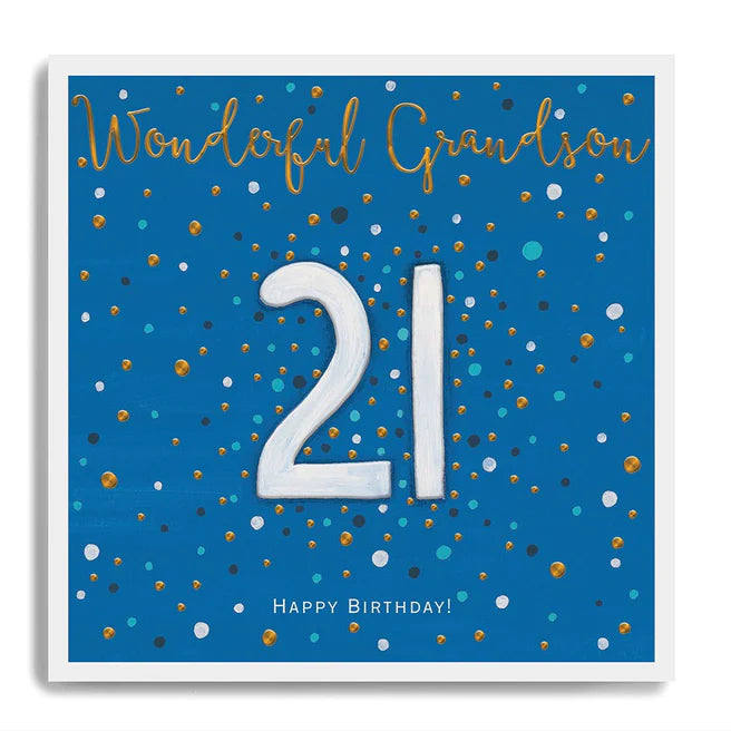 Janie Wilson - 21 Wonderful Grandson Blue Spotty Card
