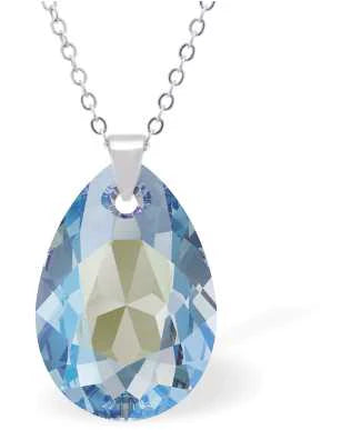 Byzantium Austrian Crystal Pendant - Pear - Aquamarine Blue