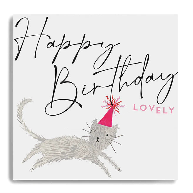 Janie Wilson - Happy Birthday Lovely Cat with Party Hat Small Card