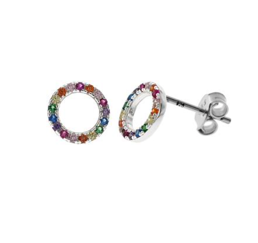 Kali Ma Callista 6mm Small Rainbow Circle Stud Earrings - Sterling 925 Silver