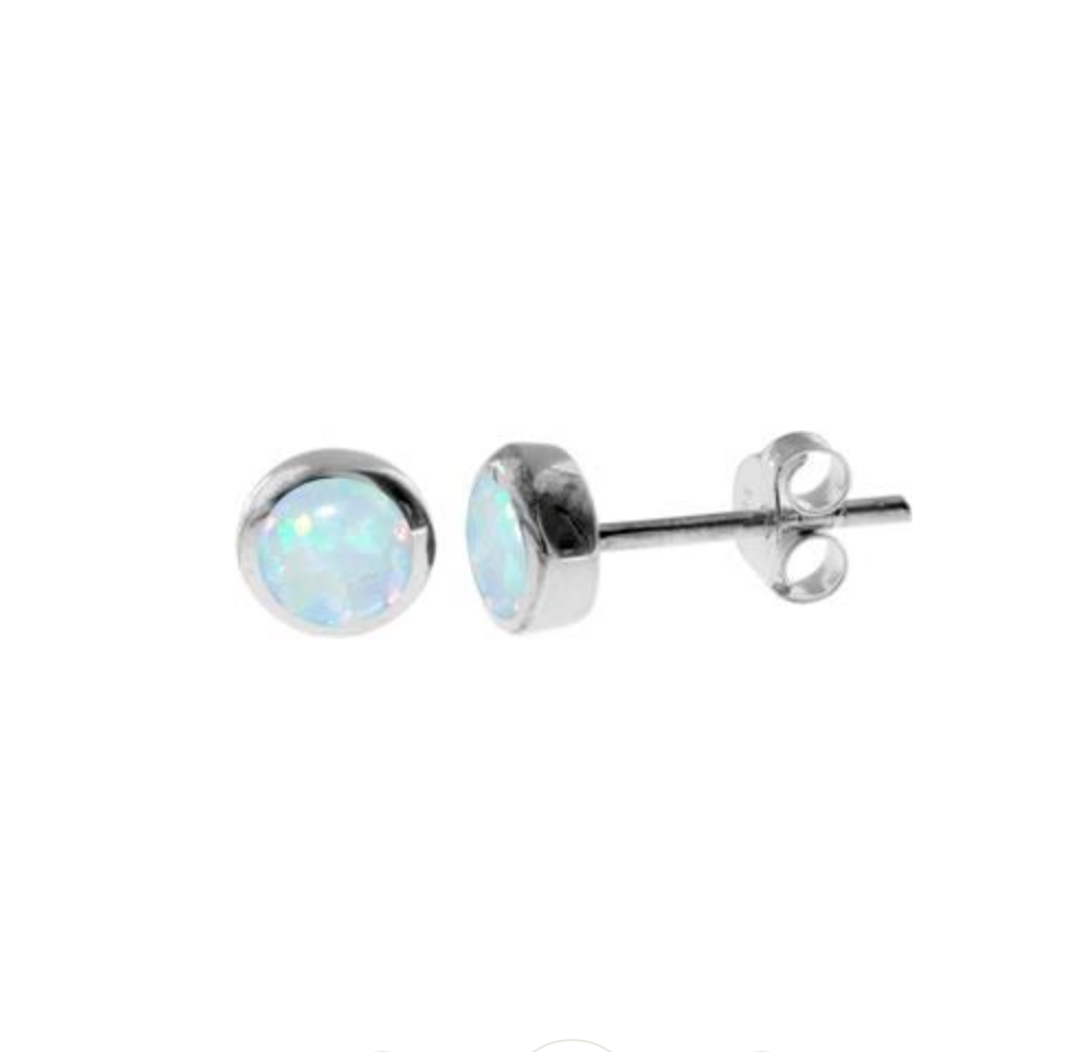 Kali Ma 4mm Diana White Opal Round Studs - Sterling 925 Silver