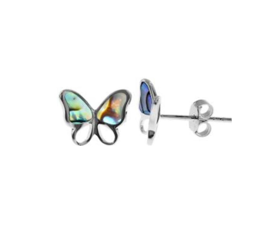 Kali Ma Paua Shell Leona Butterfly Stud Earrings - Sterling 925 Silver