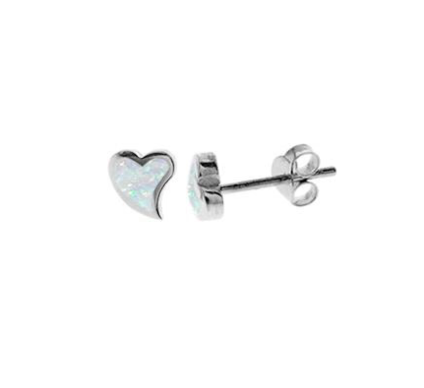 Kali Ma Diana Small Shaped White Opal Heart Studs - Sterling 925 Silver