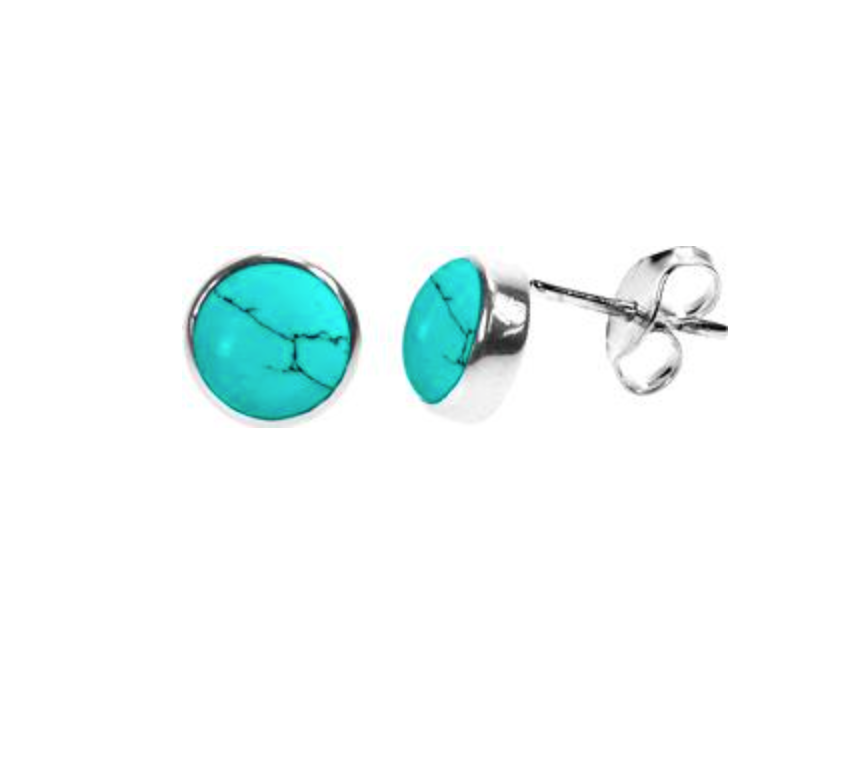 Kali Ma Turquoise 7mm Round Stud Earrings - Sterling 925 Silver
