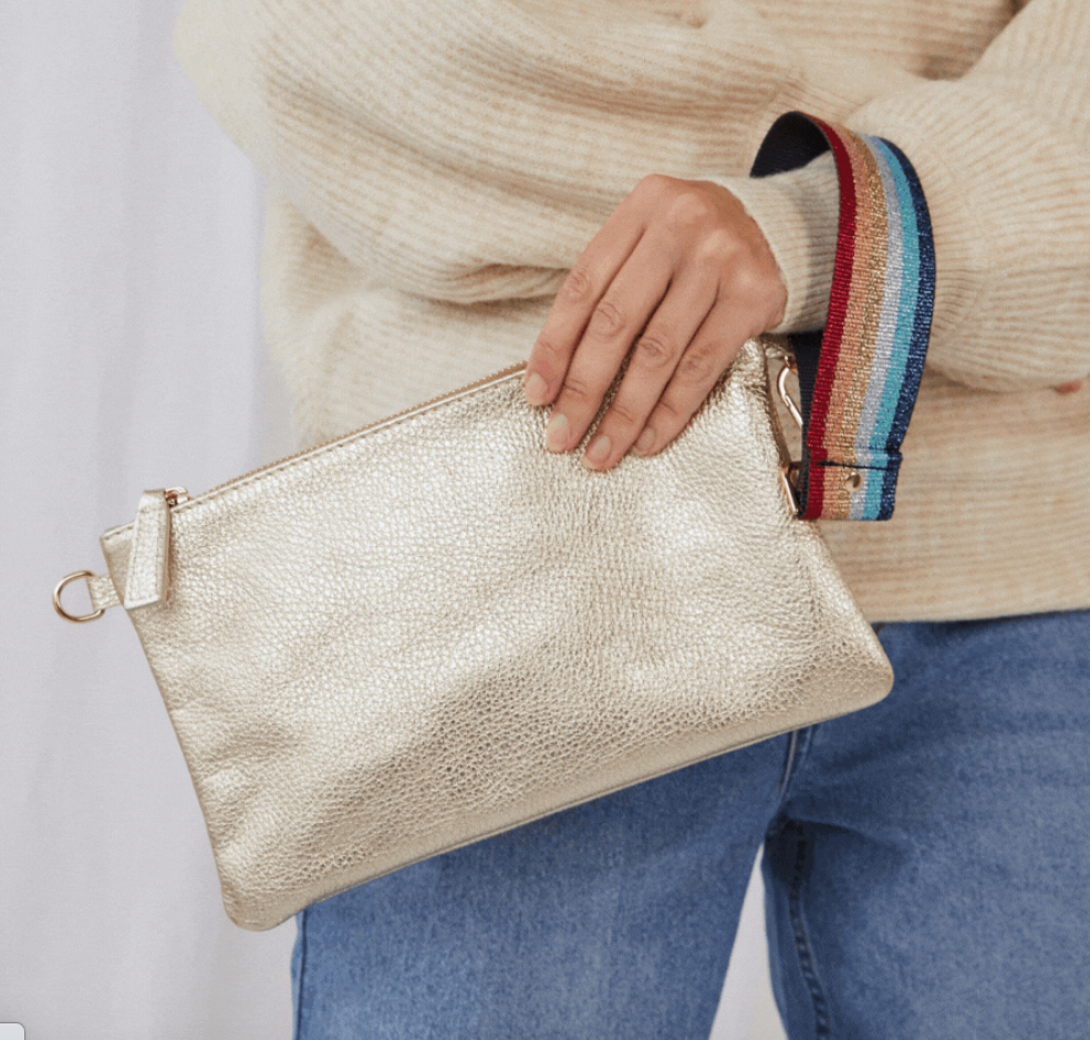 Elie Beaumont Designer Wristlet Strap - Rainbow (Gold Fittings)