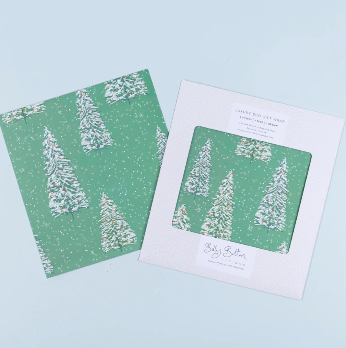 Belly Button Eco Luxury Flatwrap Pack - Winter Tree - Pk 4 Sheets & Tags