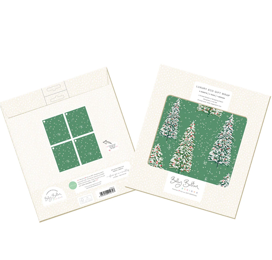 Belly Button Eco Luxury Flatwrap Pack - Winter Tree - Pk 4 Sheets & Tags