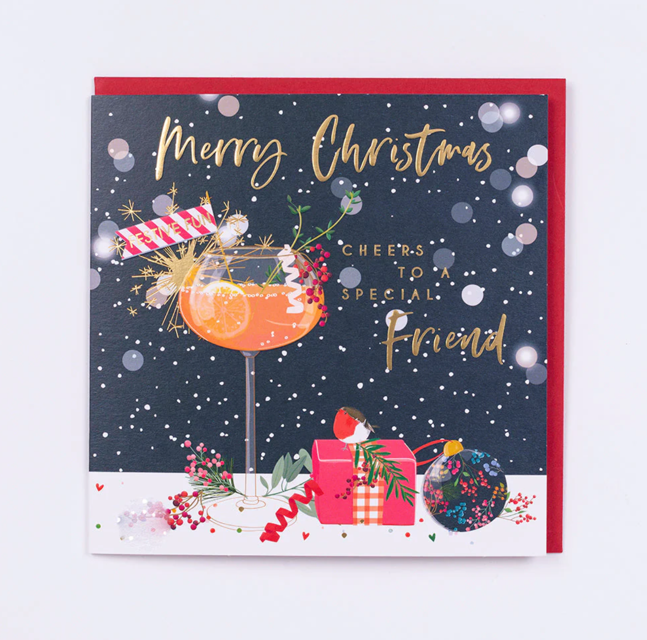 Belly Button Cheers to a Special Friend Christmas Card