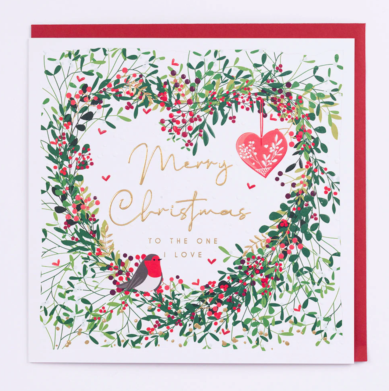 Belly Button One I Love Heart Wreath Christmas LARGE Card