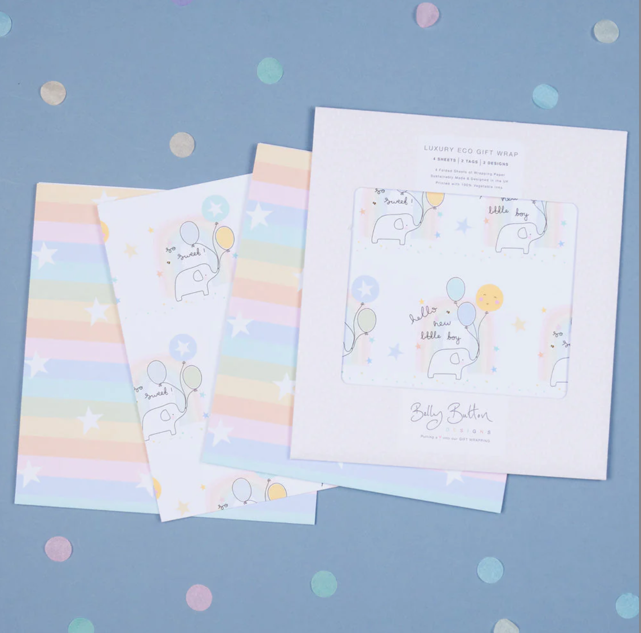 Belly Button Eco Luxury Flatwrap Pack - Baby Boy - Pk 4 Sheets & Tags on