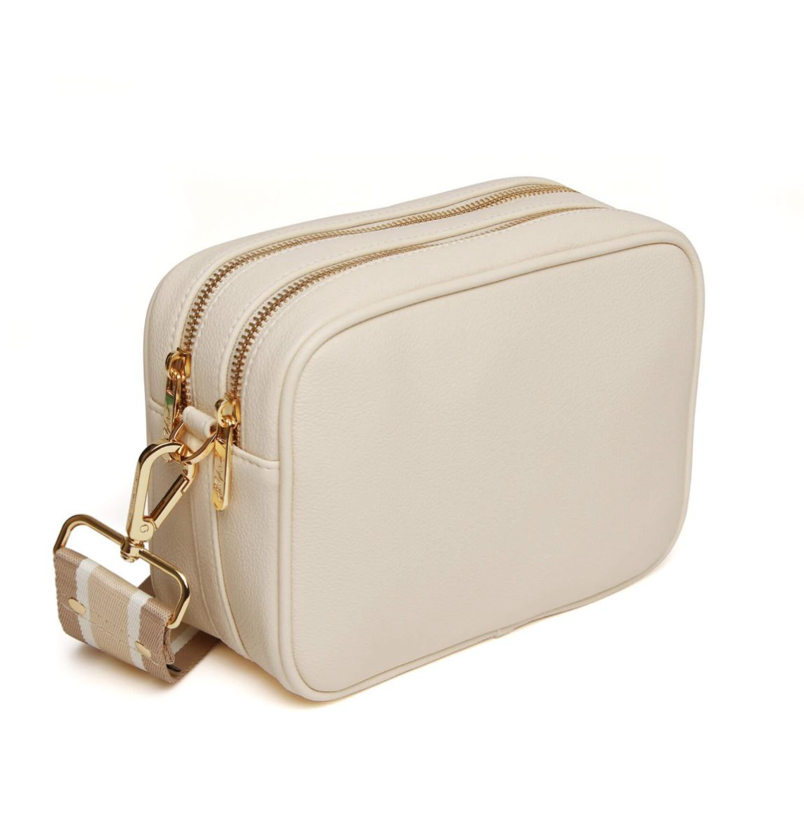 Alice Wheeler Pastel Cream Soho Double Zipped Crossbody Bag with Trio Stripe Bag Strap
