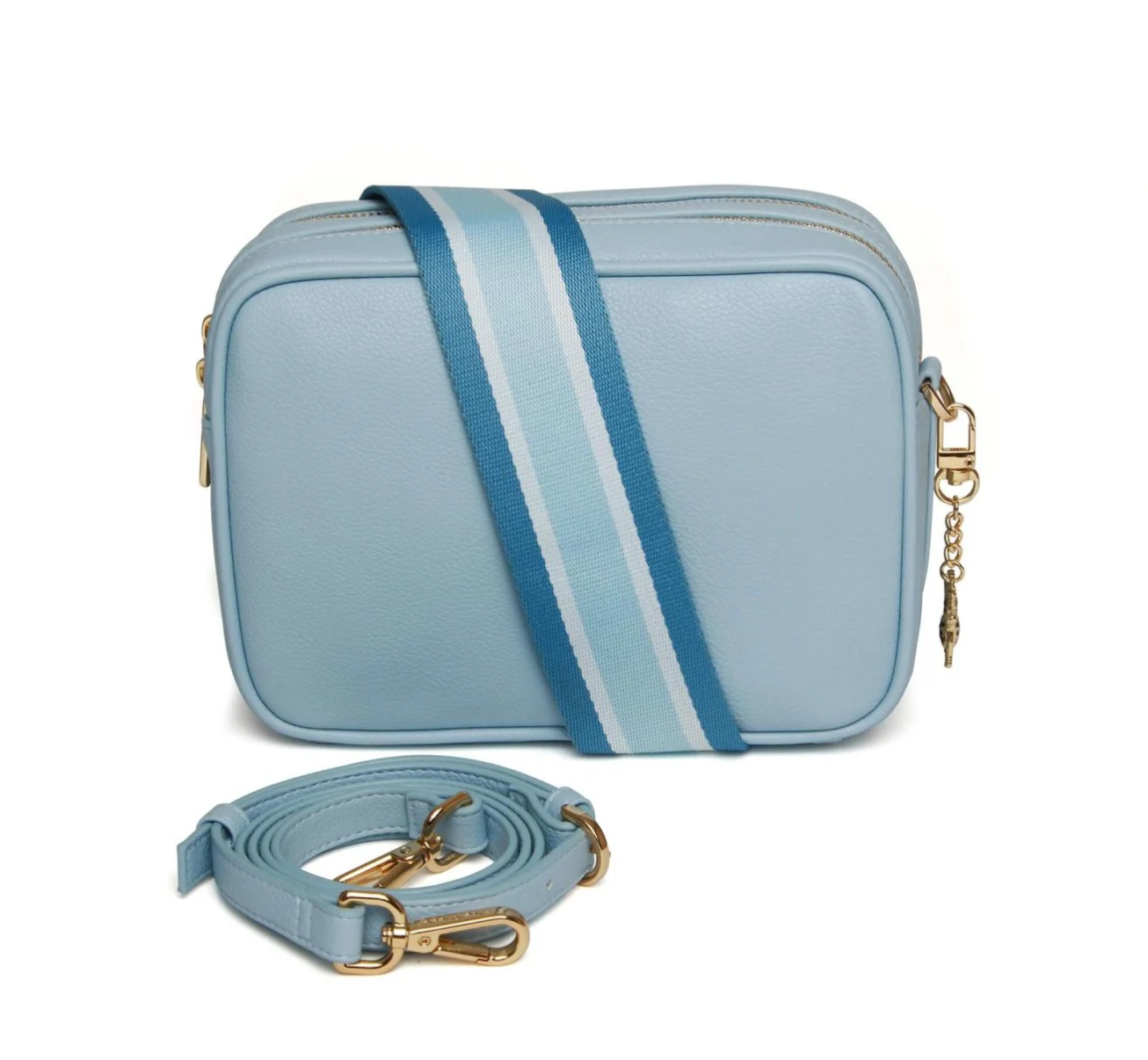 Alice Wheeler Pastel Blue Soho Double Zipped Crossbody Bag with Trio Stripe Bag Strap