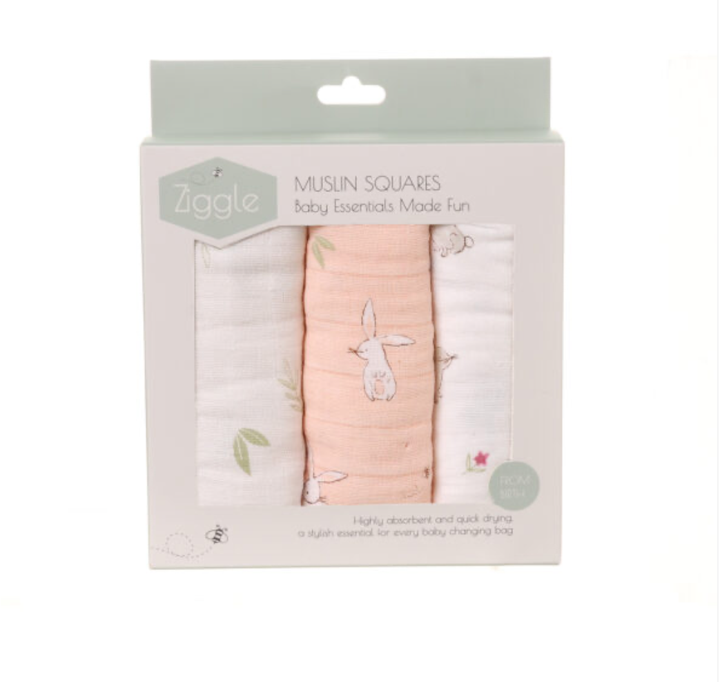 Ziggle Bunnies Muslin Set of 3 Boxed - Ziggle - Pink