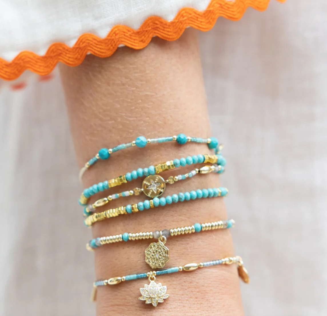 Boho Betty Bolus Turquoise & Labradorite Gold Adjustable Slider Bracelet