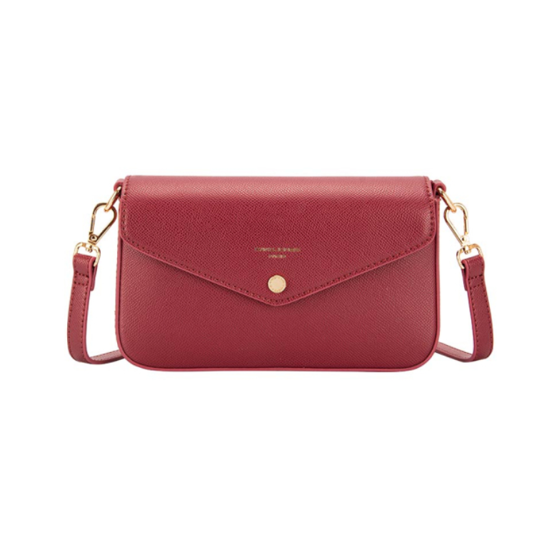 David Jones CM6120F Small Envelope Structured Clutch Crossbody Handbag Bordeaux