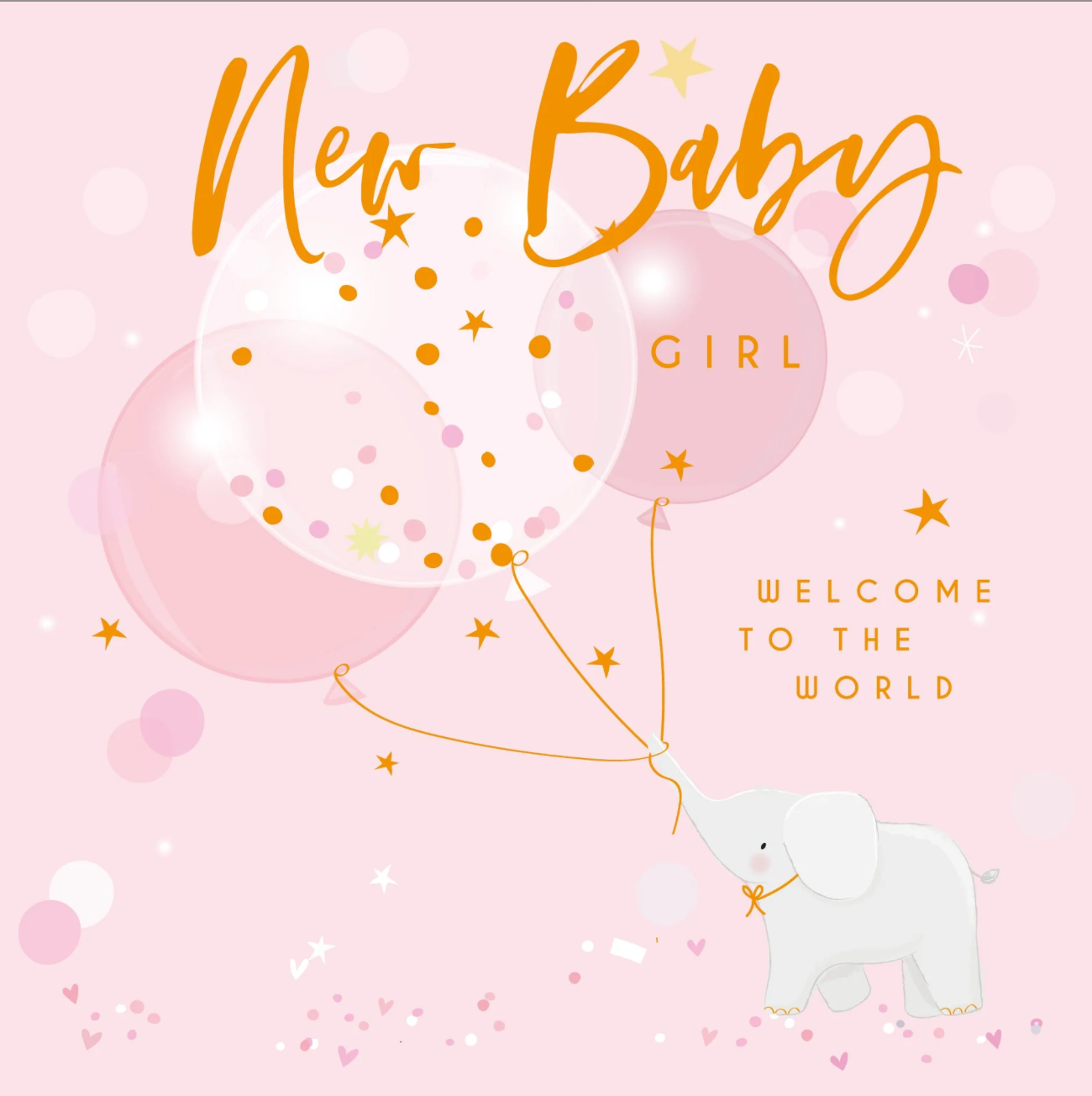 Belly Button New Baby Girl Elephant & Balloons Card