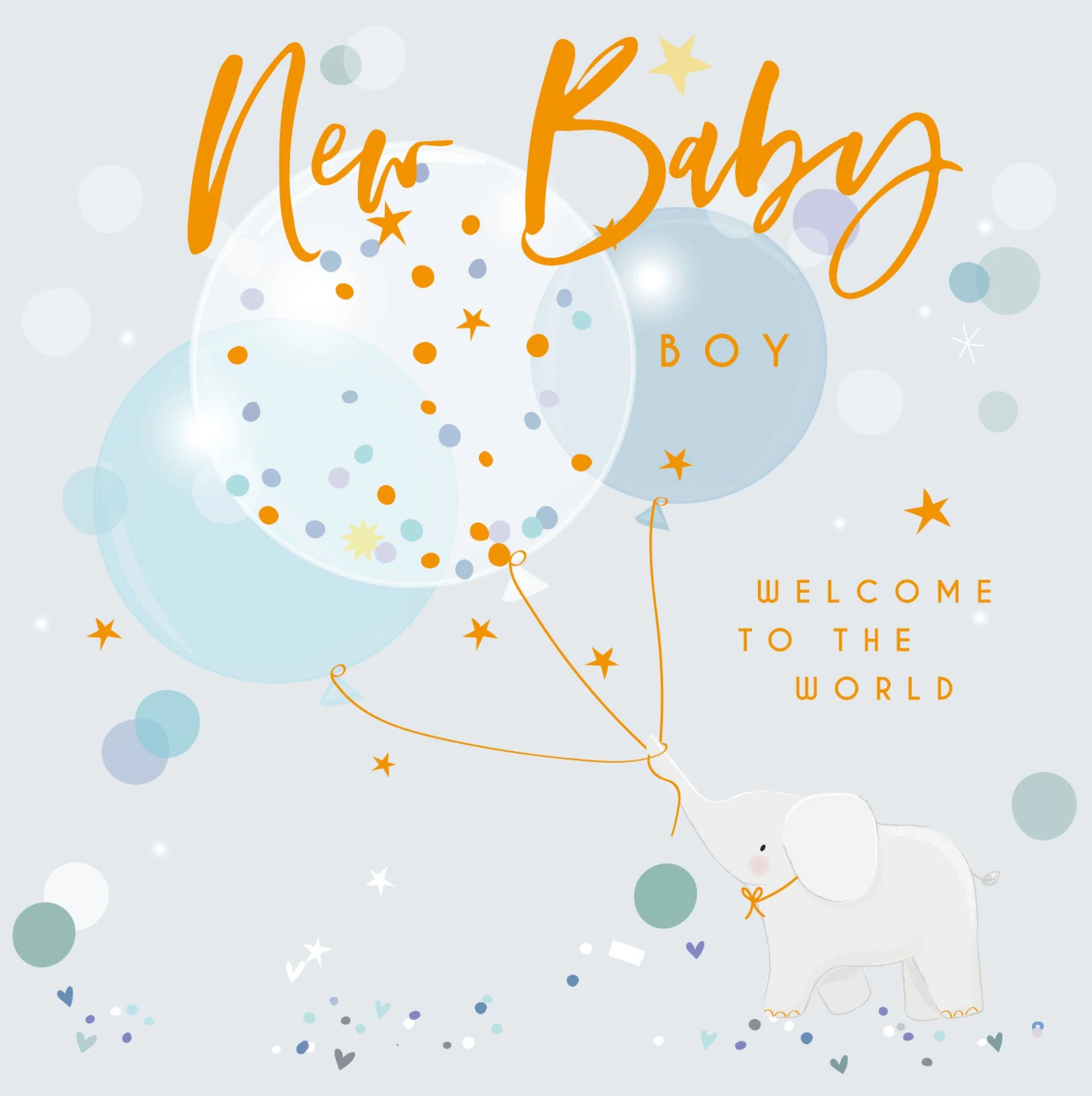 Belly Button New Baby Boy Elephant & Balloons Card