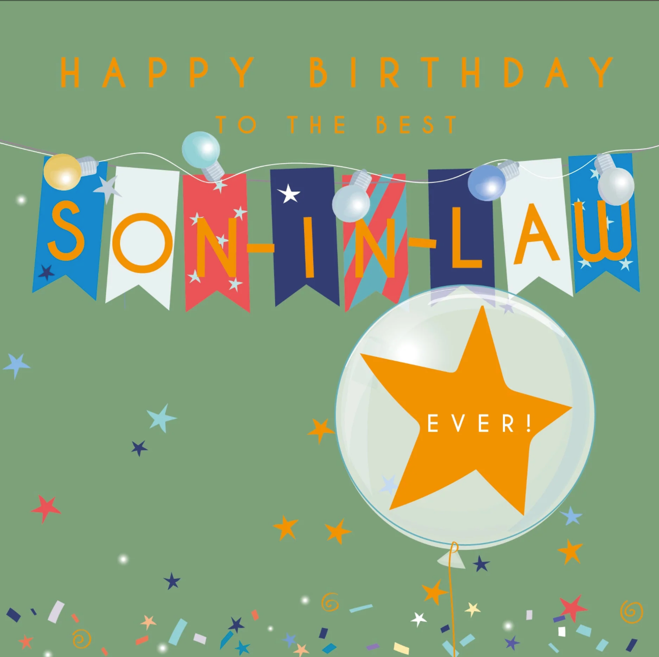Belly Button Happy Birthday Son-In-Law Bunting Green Card