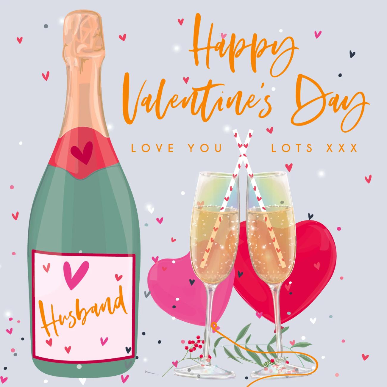 Belly Button Happy Valentine's Day Husband Champagne & Glasses Card